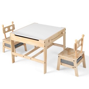 Costway Kids Table and Chairs Set 4 in 1 Children Activity Table with Reversible Whiteboard Gray+Natural/Orange+Natural - 1 of 1