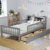 TIRAMISUBEST 84.6in Twin Size Wood Platform Bed with Guardrails Kids Bed Children's Bed Frame Gray - 4 of 4