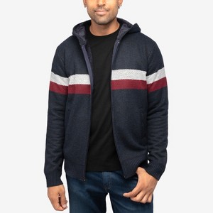X RAY Full Zip Hooded Sweater With Stripes & Faux Shearling Lining - 1 of 4