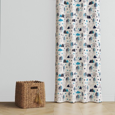 Aqua and Navy Cotton Light-Filtering Rod Pocket Curtain Panel
