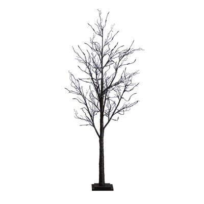 Nearly Natural 6-ft Pre-Lit Halloween Black Twig Artificial Fall Tree with 300 Orange and Purple LED Lights