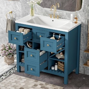36'' Bathroom Vanity with Resin Sink Combo, Solid Wood Frame Bathroom Storage Cabinet with 3 Drawers - 1 of 4