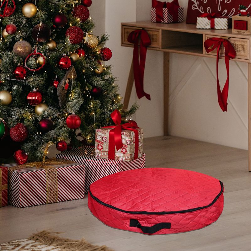 Northlight 36” Red Premium Quilted Christmas Wreath Storage Bag, 3 of 4