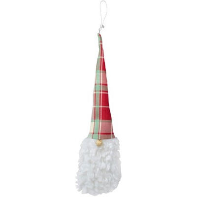 Northlight 11" Plaid Green and Red Santa Head With a Warm Hat Christmas Ornament