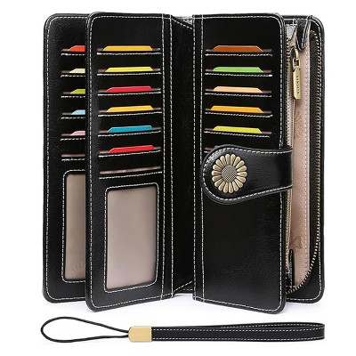 Women’s Wallet Leather Wristlet – RFID Blocking Large Capacity Credit Card Holder with Zipper Pocket, Multiple Compartments & Phone Slot