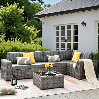 XIZZI Modular Sectional Patio Set with Convertible Corner Sofa, 3.54" Thickened Cushions & 7.68" Wide Armrests, Outdoor Conversation Sofa in 7 Colors