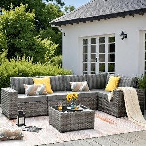 XIZZI Modular Sectional Patio Set with Convertible Corner Sofa, 3.54" Thickened Cushions & 7.68" Wide Armrests, Outdoor Conversation Sofa in 7 Colors - 1 of 4