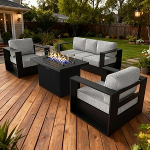 LayinSun 4 Piece Oversized Aluminum Outdoor Furniture Set,Patio Sofa Sets with Fire Pit Table, Deep Seating and Upgraded 6-inch Cushions - 1 of 4