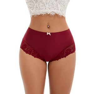 INSPIRE CHIC Women's Lace Trim High Waist Briefs Full-Coverage Lace Back Underwear Panties - 1 of 4