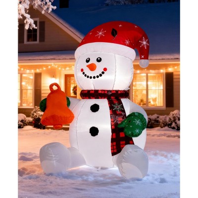SUGIFT 4FT Lighted Inflatable Snowman Outdoor Christmas Decoration with LED Lights, Air Blower, Stakes & Ropes
