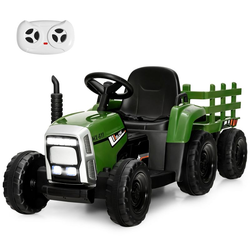 Costway 12V Kids Ride On Tractor with Trailer Ground Loader w/ RC & Lights Red\Pink\Green, 1 of 11