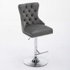 CLIHOME Set of 2 Thick Chrome Swivel Velvet Barstools, Adjustable 25-33" Height, Tufted Buttons & Diamond Pleating - 2 of 4