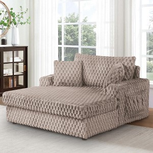IHOMEADORE Modern Plush Faux Fur Checkered Sofa with Cup Holders & Storage Pockets - 1 of 4