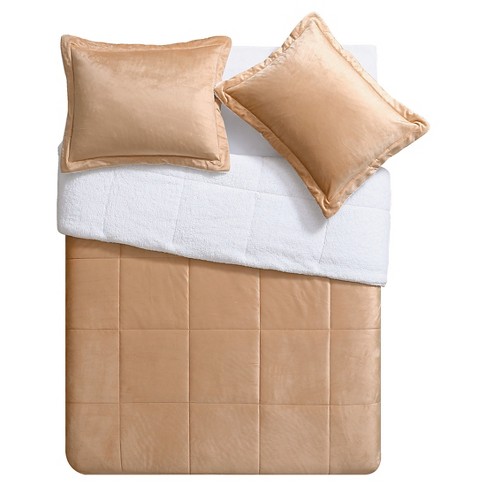 Camel Micro Mink Sherpa Reversible Comforter Set 3 Piece Queen