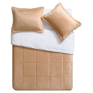 Camel Micro Mink Sherpa Reversible Comforter Set 3 Piece (Queen) - VCNY , Adult Unisex