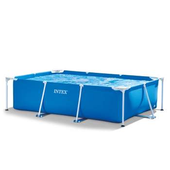 Intex Rectangular Frame Above Ground Outdoor Home Backyard Splash Swimming Pool with Flow Control Valve for Draining