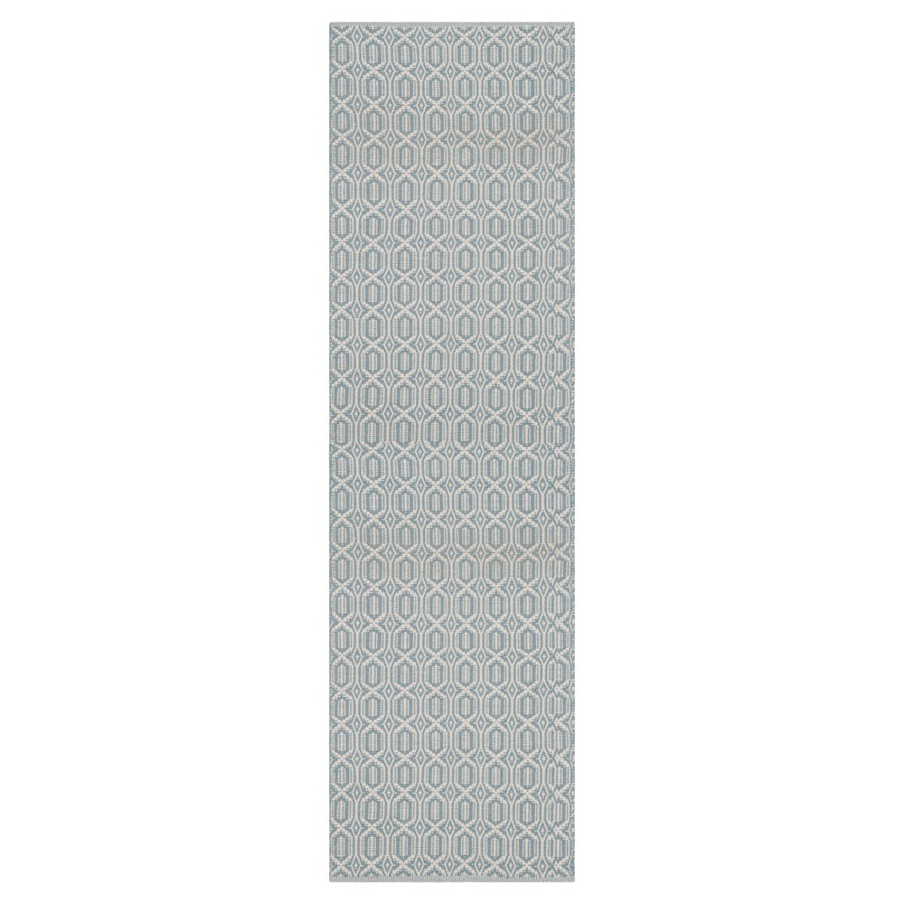  Runner Ivory/Blue Geometric Flatweave Woven