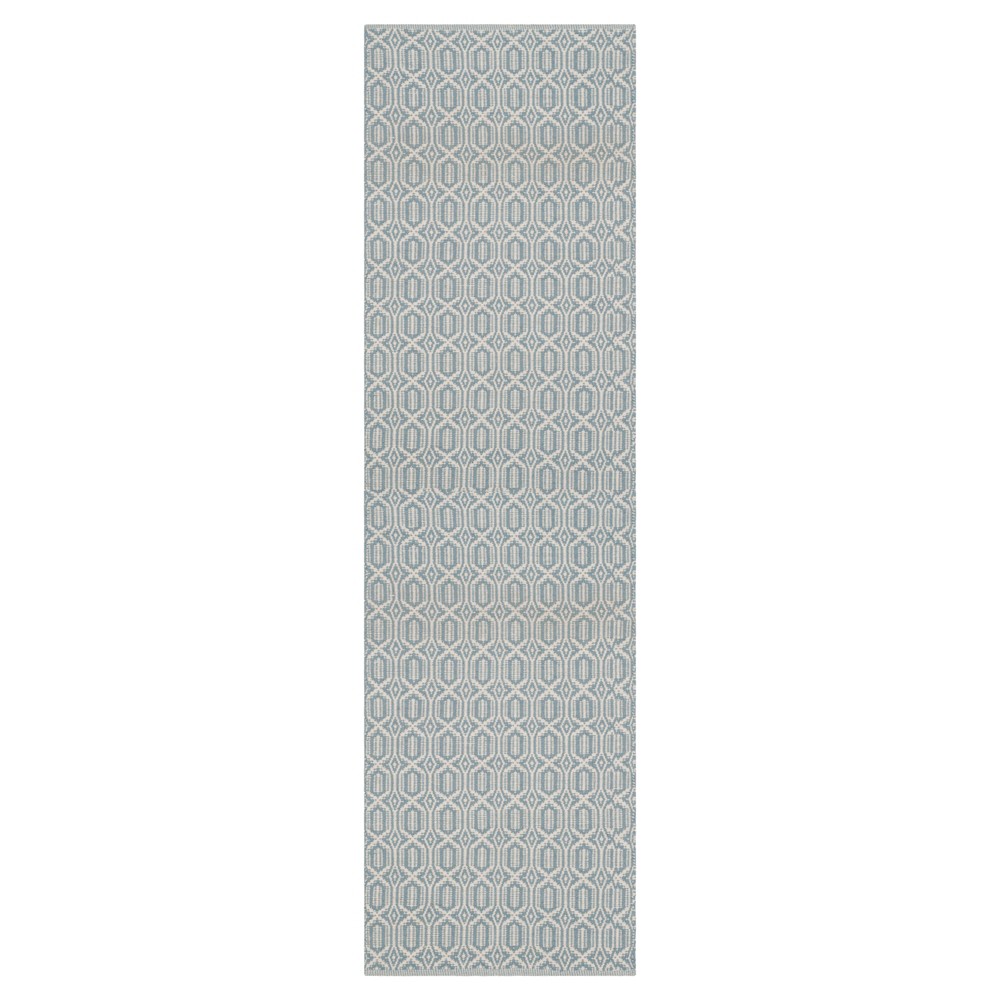 2'3inx8' Runner Ivory/Blue Geometric Flatweave Woven - Safavieh