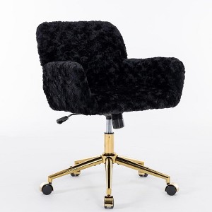 QingMoon Faux Fur Office Chair, Adjustable Desk Chair, Swivel Computer Chair, Modern Makeup Chair with Tilt Backrest for Vanity Room, Home Office - 1 of 4