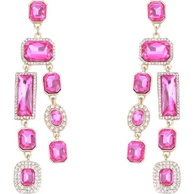 Vintage Rectangle Teardrop Chandelier Earrings, Art Deco Wedding Austrian Crystal Drop Dangle Earrings for Women Party Prom