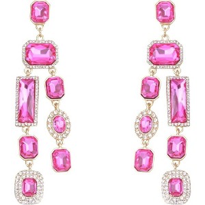 Vintage Rectangle Teardrop Chandelier Earrings, Art Deco Wedding Austrian Crystal Drop Dangle Earrings for Women Party Prom - 1 of 4