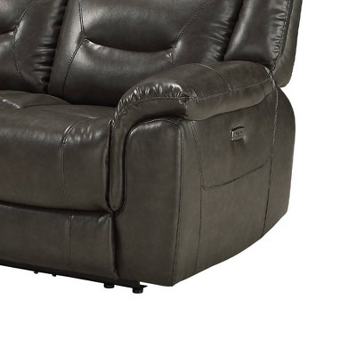 65" Gray Leather Tufted Power Motion Loveseat with Wood Frame