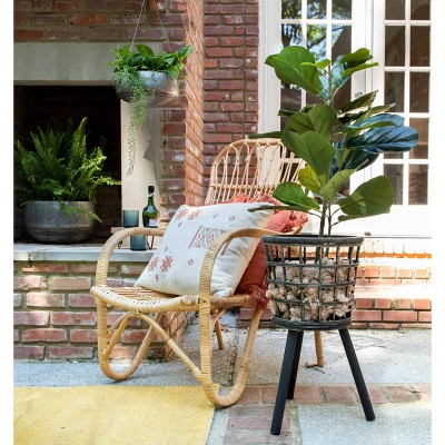 18" Green Plastic Potted Faux Fiddle Fig Leaf Plant