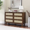 6 Drawer Dresser, Wooden Storage Cabinet With 6 Rattan Drawers, Adjustable Leg Height Sideboard Nightstand For Living Room - 2 of 4
