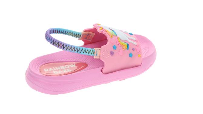 Rainbow Daze Slide Sandal, Mermaid/Shark/Unicorn Molded Slides With Elastic Back Strap, Toddler Size 5-12, Purple/Blue/Pink, 2 of 8, play video
