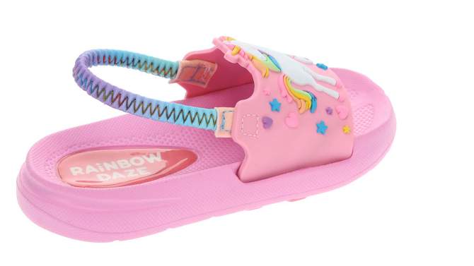 Rainbow Daze Slide Sandal, Mermaid/Shark/Unicorn Molded Slides With Elastic Back Strap, Toddler Size 5-12, Purple/Blue/Pink, 2 of 9, play video