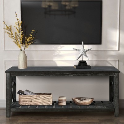 47 Inch Modern Coffee Table, Farmhouse Square Wood Cocktail Table, Center Table For Living Room-Cuddlewood