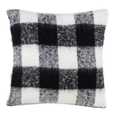 Black and White Faux Mohair Buffalo Plaid Square Throw Pillow