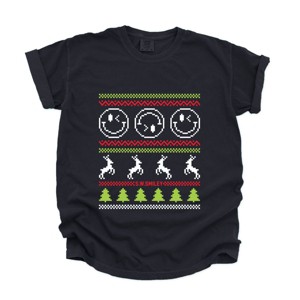 S.W.Smiley Ugly Christmas Sweater Pixels - Women's Garment Dyed Graphic T-Shirt - 1 of 4
