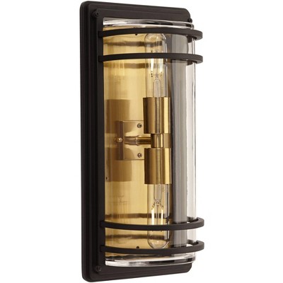 Modern Luxe 21" Black and Gold Wall Sconce with Clear Glass