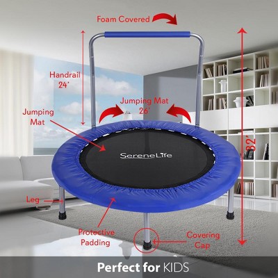 36-Inch Blue Foldable Kids' Fitness Trampoline with Handrail