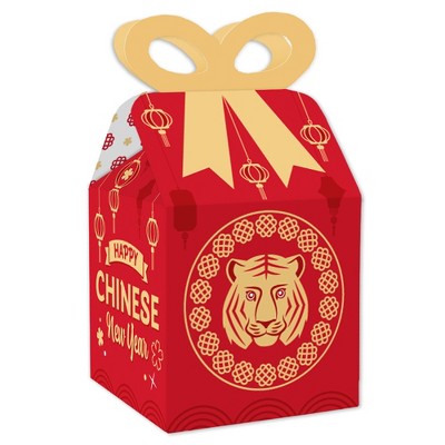 Big Dot of Happiness Chinese Lanterns - Square Favor Gift Boxes - 2022 Lunar New Year Tiger Bow Boxes - Set of 12