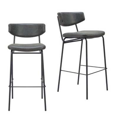 HomeRoots Set of Two 26" Black Faux Leather and Steel Low Back Counter Height Bar Chairs