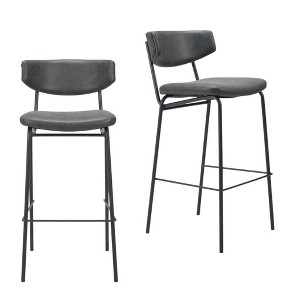 HomeRoots Set of Two 26" Black Faux Leather and Steel Low Back Counter Height Bar Chairs - 1 of 4