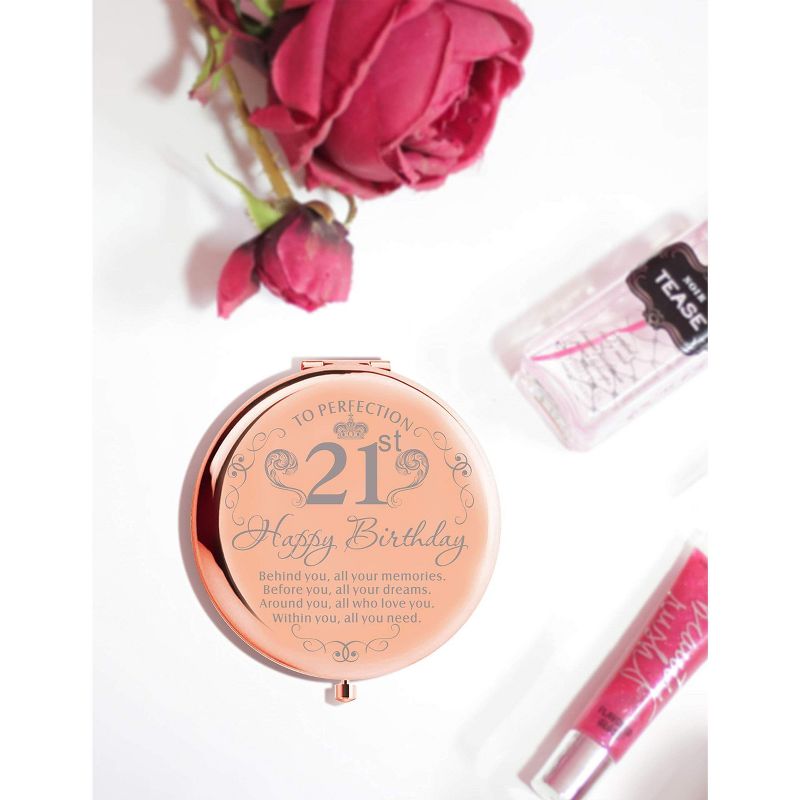 DoraDreamDeko 21st Birthday Gifts for Women, Makeup Bag & Mirror, Pink & Rose Gold, 6 of 8