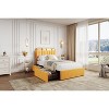Yellow Bed Frame with 2 Flexible Drawers and Bookcase Headboard, Boucle Upholstered Platform Bed, Noise-Free, Easy Assembly, No Box Spring Needed - 3 of 4