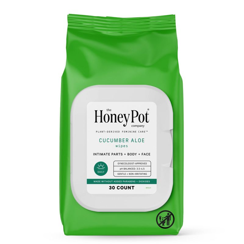 The Honey Pot Company, Cucumber Aloe Feminine Cleansing Wipes, Intimate Parts, Body or Face - 30ct, 1 of 13