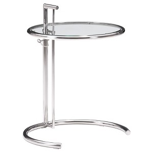 Modern Adjustable Tempered Glass and Chromed Steel End Table - ZM Home, Gray
