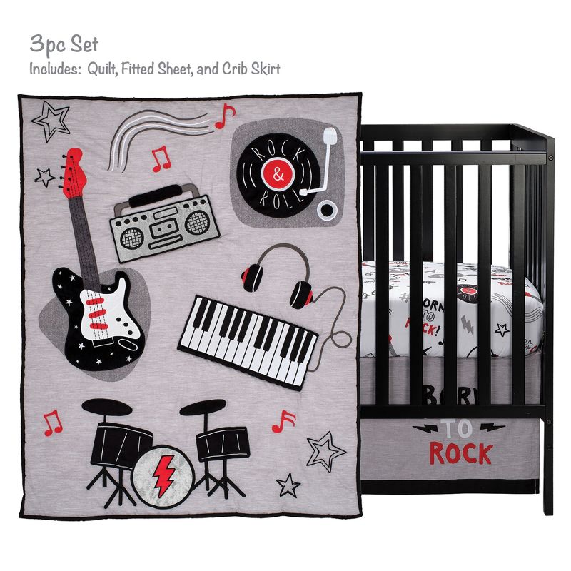 Lambs & Ivy Rock Star Musical Instruments 3-Piece Baby Crib Bedding Set - Gray, 2 of 10