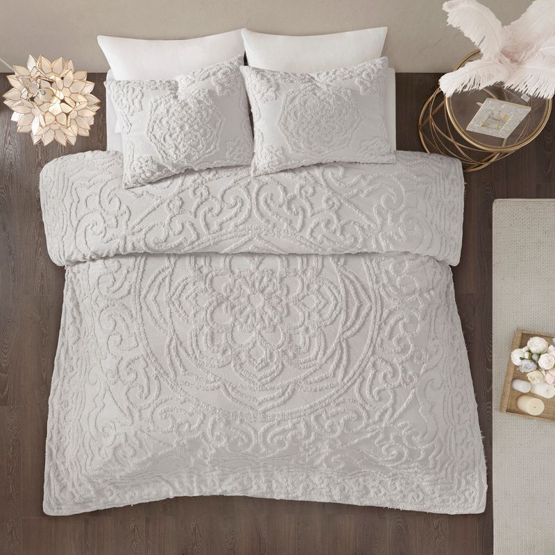 Cecily Tufted Cotton Chenille Medallion Duvet Cover Set, 1 of 12