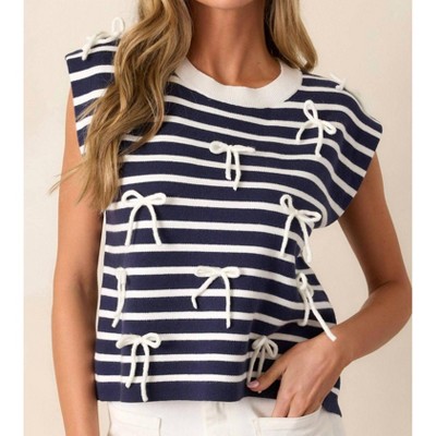 Women's Leah Striped Bow Cap Sleeves Top - entro
