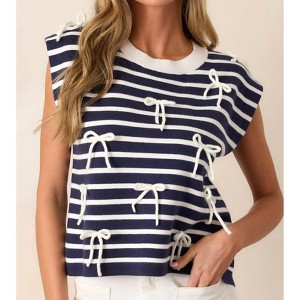 Women's Leah Striped Bow Cap Sleeves Top - entro - 1 of 4