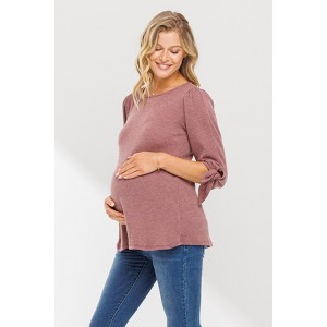 Hello MIZ Women Boatneck 3/4 Tie Sleeve Maternity Knit Top - 1 of 1