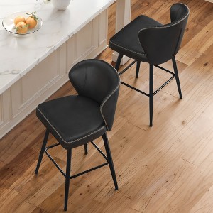 Arceso 26 Inch Swivel Bar Stools Set of 2, Counter Height Bar Stools with Back, Upholstered Counter Stools, Faux Leather with Stitching, Metal Legs - 1 of 4