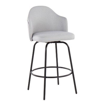 Set of 2 Light Grey Fabric and Black Metal Swivel Counter Stools