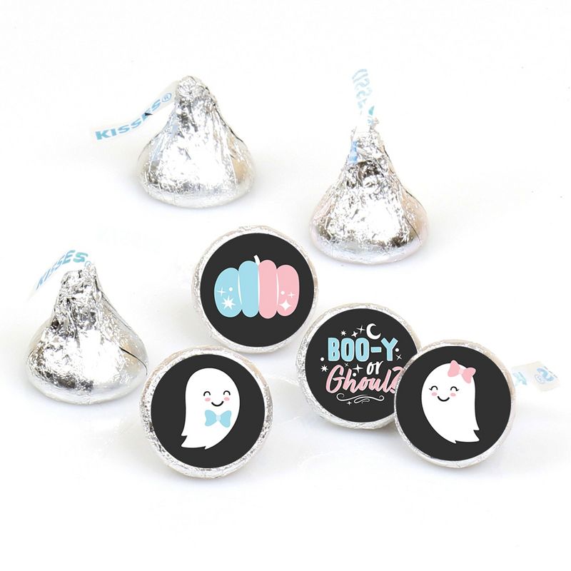 Big Dot of Happiness Boo-y or Ghoul - Halloween Gender Reveal Party Round Candy Sticker Favors - Labels Fits Chocolate Candy (1 sheet of 108), 1 of 6